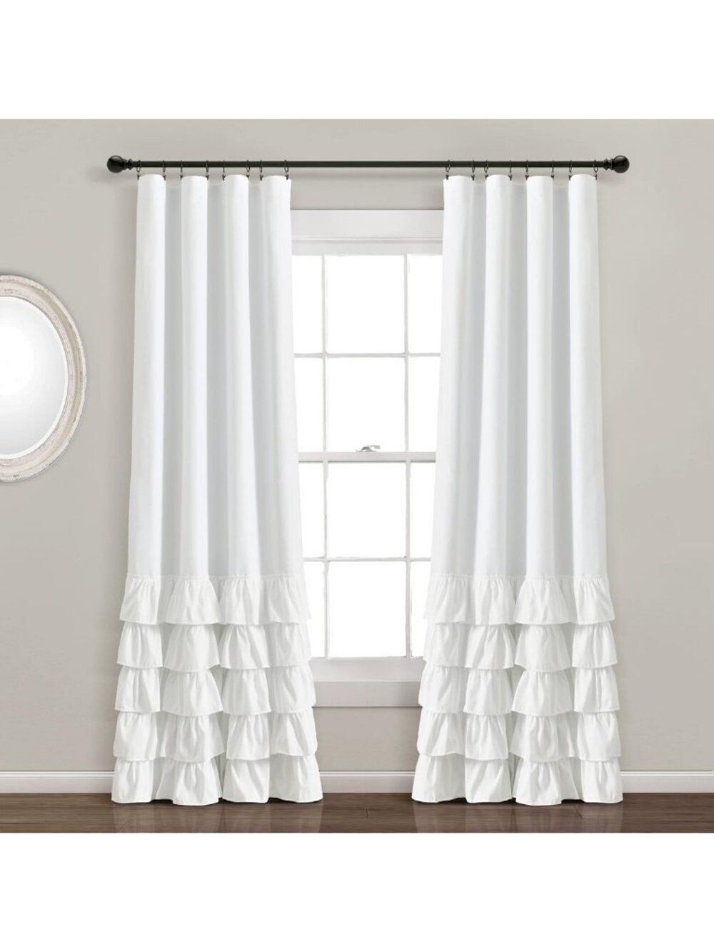 Elegant Ruffle Blackout Curtains 40" W x 84" L - White Window Drapes for